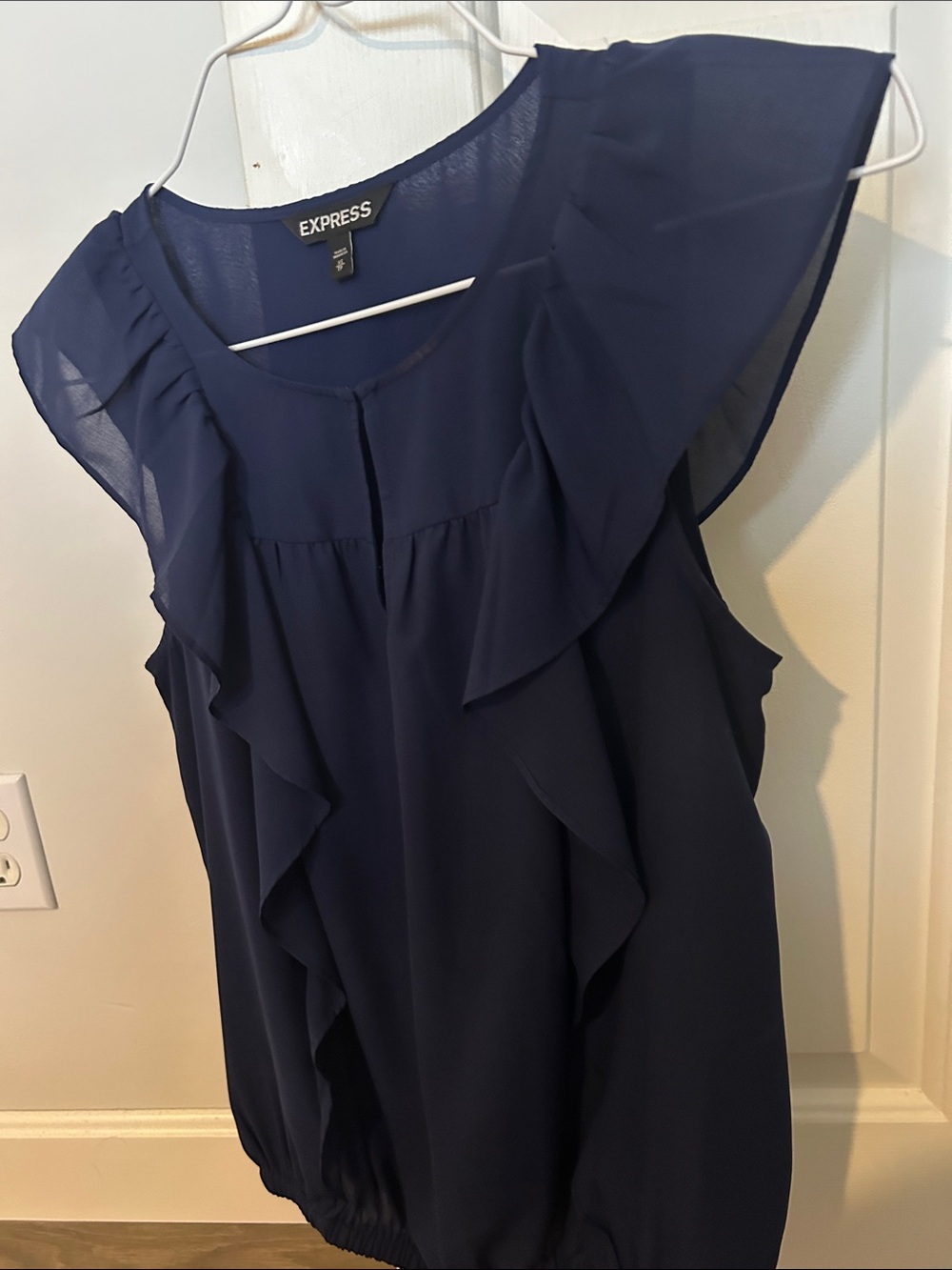 Express Navy Ruffle Sleeve Blouse - Picture 3 of 4